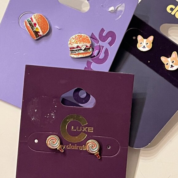 Claire’s & Luxe by Claire’s Stud Earrings – Hamburgers, Lollipops & Dogs! (k/x) - Picture 1 of 10